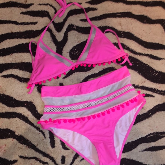 high waisted pom pom bikini